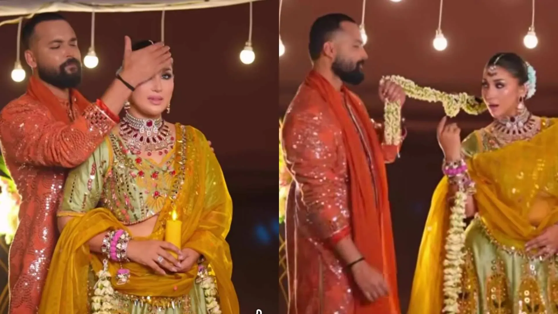 মোমবাতি হাতে ব্রাইডাল লুকে অপু বিশ্বাস, পাশে আদর আজাদ